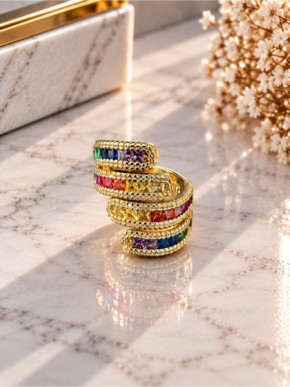 Gold Filled Adjustable Rainbow Spiral Wrap Ring - Women Jewelry